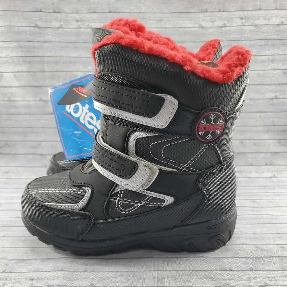 NWOB Totes Snow Winter Waterproof Boots Totes Tayton Black Red Size 11‎ Child